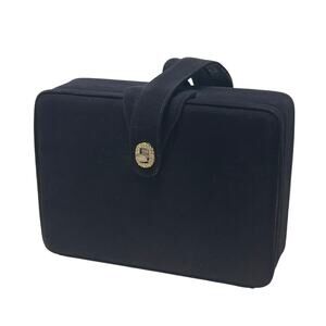 Vintage DOFAN Suede Box Purse or Makeup Bag Rhinestone Clasp Navy Blue